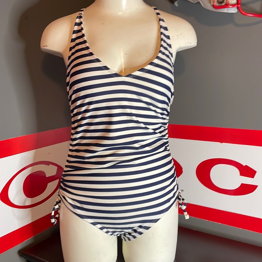 🎉Maternity One Piece Swimwear! Navy and White! Kona Sol EUC!